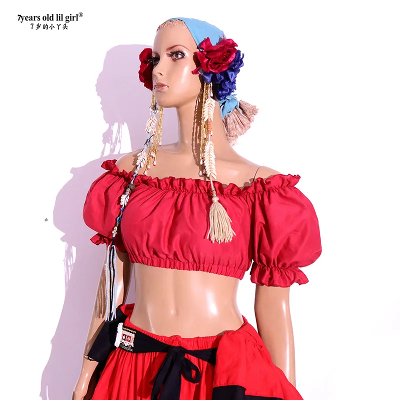 ATS TANIEC BRZUCHU Renesansowy Crop Top Piratka Cygańska Wróżka Kostium Chłopski Tribal Choli CEE03