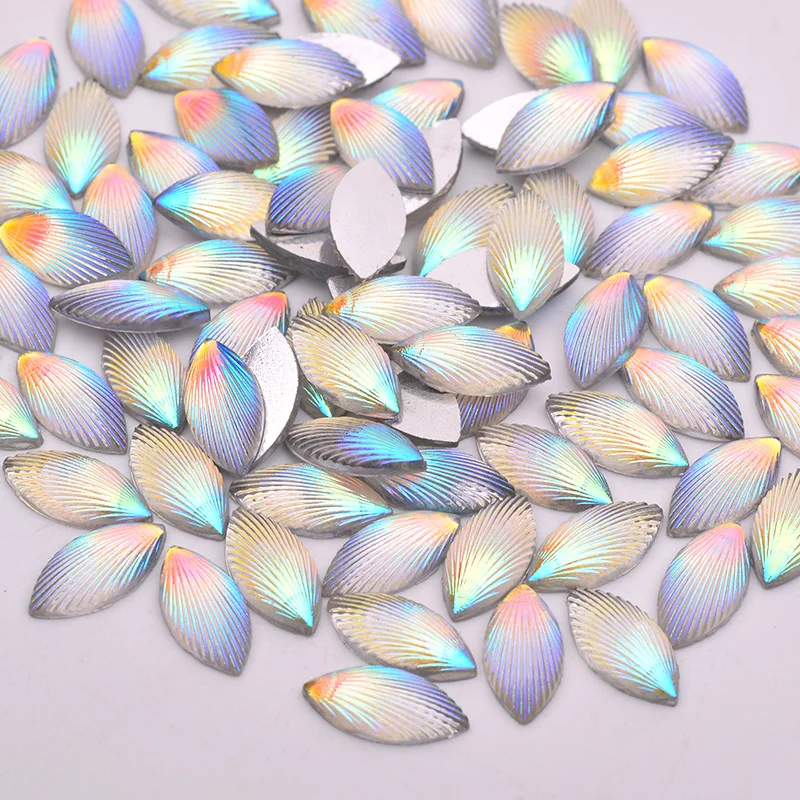 JUNAO 200pcs 7x15mm Glitter Mix Color AB Shell Rhinestone Horse Eye Resin Stones Applique DIY Decoration Crystal Stickers