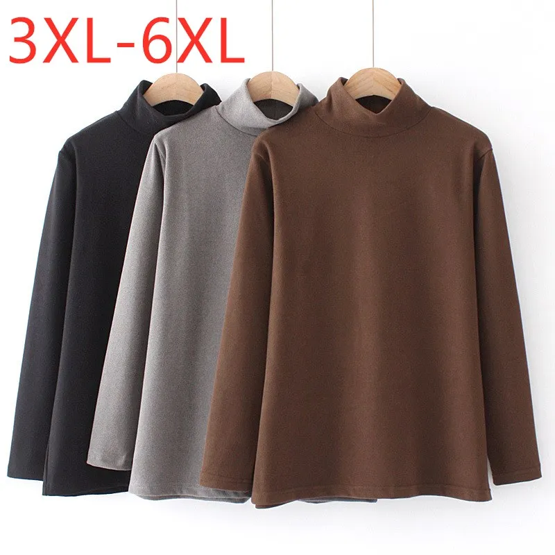 

New Ladies Autumn Winter Plus Size Basic Tops For Women Large Long Sleeve Turtleneck Elastic Keep Warm T-shirt 3XL 4XL 5XL 6XL