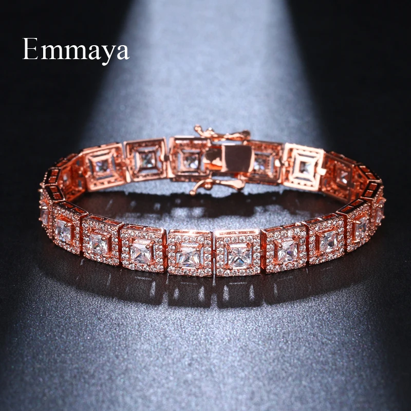 EMMAYA Classical Model Regular Square Sparking Bracelet Full Of Cubic Zircon Three Colors FOr Women&Girls Distinctive Dress-up