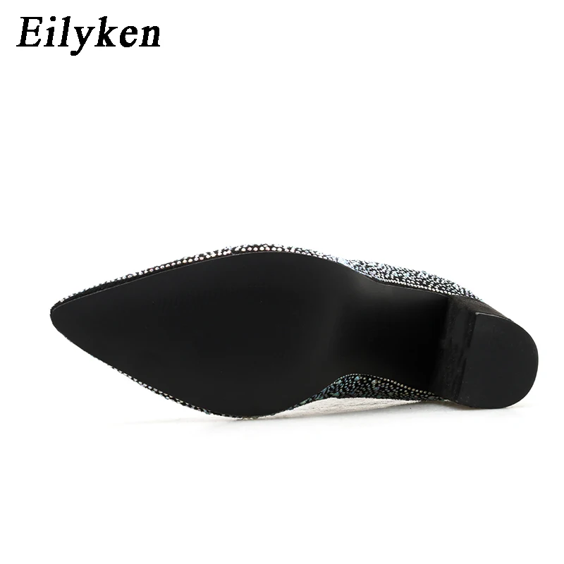 Eilyken moda Sexy banchetto stivali da donna spessi con strass lucidi discoteca tacco quadrato Zapatos Mujer