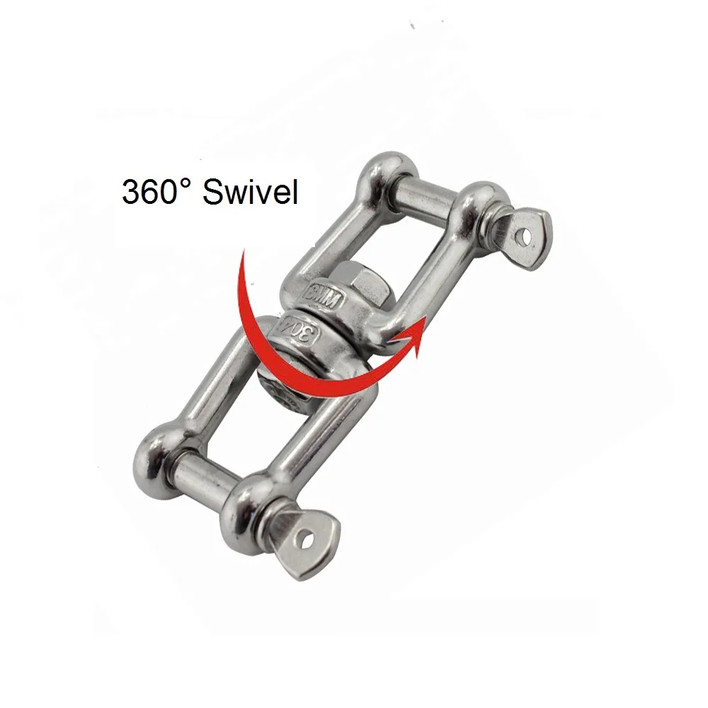 5PCS 304 Stainless Steel Double Jaw Jaw Swivel Shackle 4mm 5mm 6mm 8mm 10mm For Marine Boat Anchor Chain Stainless Swivel