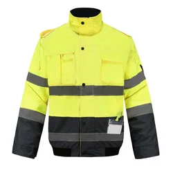 AYKRM Winter Detachable Reflective Jacket Security Protection Rain Safety Workwear Hi Vis Waterproof Jacket With Multi-pockets