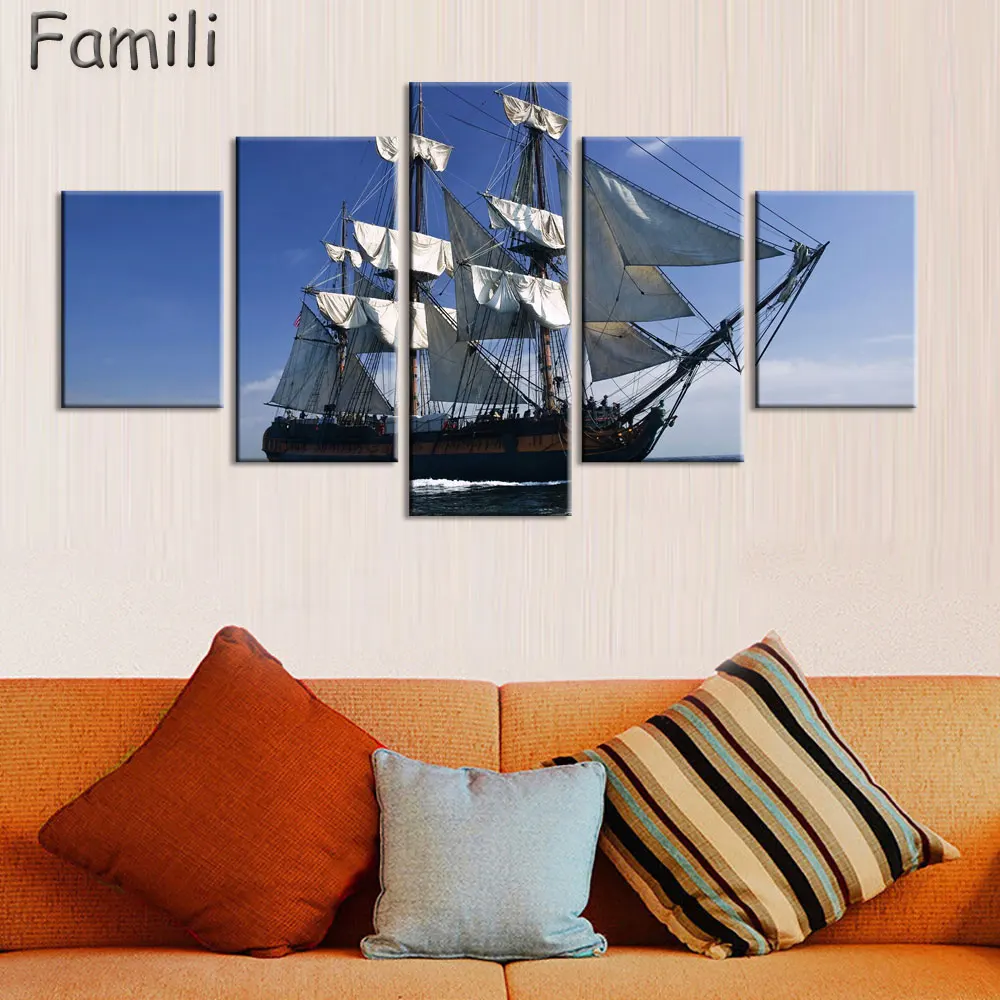 

Modern Canvas Prints Artwork Seascape Sailboat 5Pcs/set Sea Photo Paintings Canvas Wall Art Decor for Living Room Home Decor