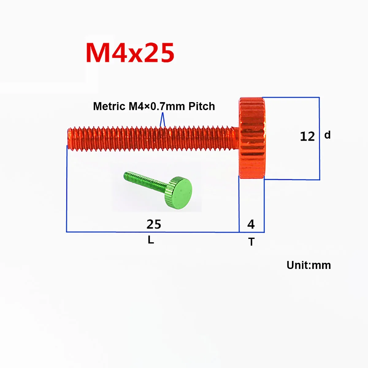 4 pezzi M4 × 15/25mm testa piatta in alluminio anodizzato D12x4mm viti zigrinate zigrinate serrare a mano i bulloni della manopola di rotazione per la custodia del Computer