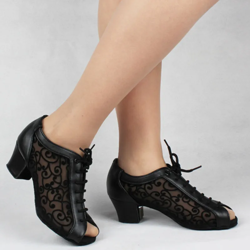 Evkoodance-Chaussures de Salle de Bal en Cuir Noir pour Femme, à Talons de 4.5cm, pour brevLatine, Salsa, ix, DIY