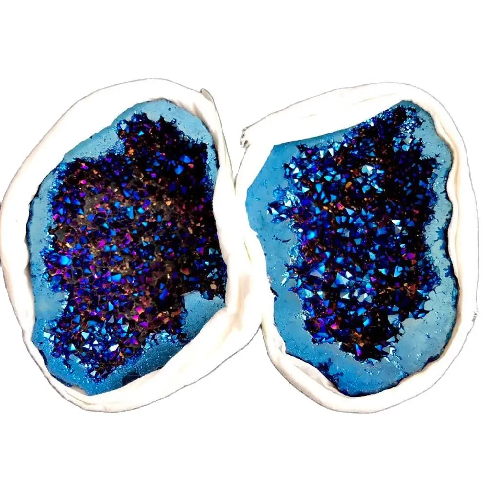 1pcs Blue Angel Aura Quartz Crystal geode Titanium Bismuth Silicon Cluster Rainbow reiki healing