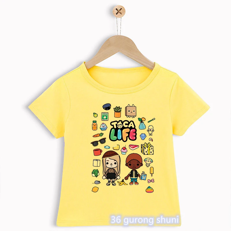 Novelty Design Boys T-Shirt Funny Toca World Video Game Cartoon Print Children'S Tshirt Casual Hip-Hop Toddler Yellow Shirt Tops