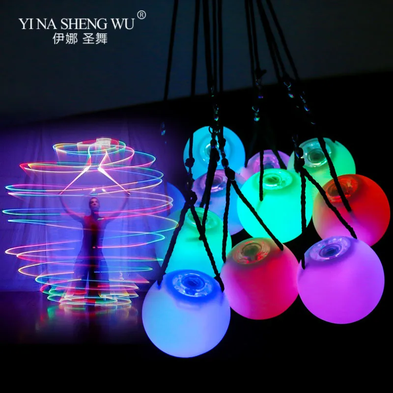 Ruoru 1/2 piezas bolas de danza del vientre RGB glow LED POI bolas lanzadas para la danza del vientre accesorios para las manos puesta en escena