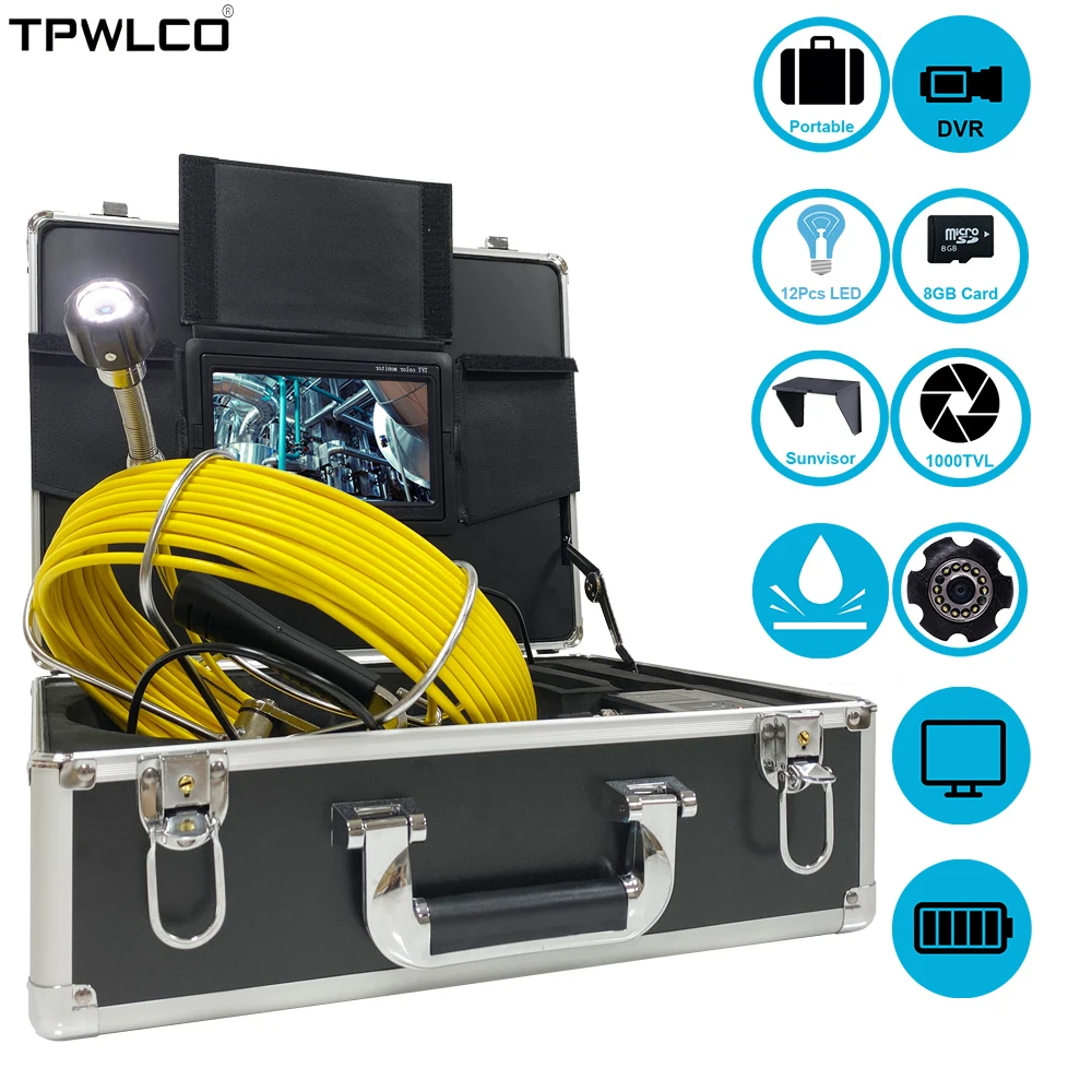 

7inch LCD 23mm Drain Pipeline Endoscope Camera DVR Recorder Function Professional Pipe Sewer Inspection System 20-50m Cable