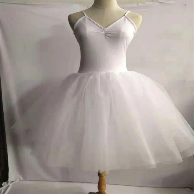 Costume de Ballet cygne blanc et noir pour femmes et enfants adultes, sans manches, dos nu, Tutu Long professionnel, justaucorps de gymnastique pour filles