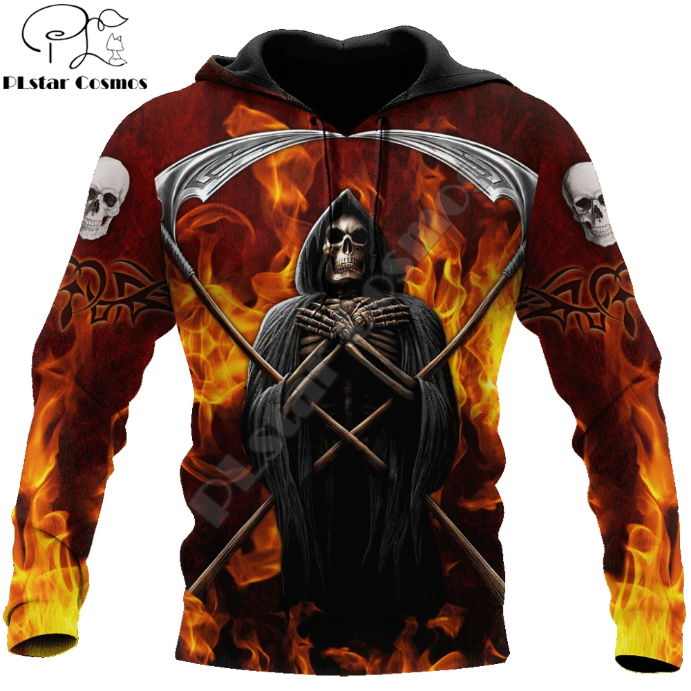 

2021 Autumn Fashion Mens Hoodie Fire Reaper Skull 3D All Over Printed hoodies and Sweatshirt Unisex Casual Sportswear DW794