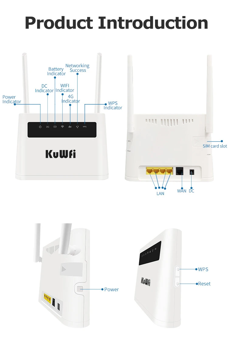 Kuwfi 4G Router Unlocked 4G Sim-kaart Wifi Router CAT4 150Mbps Ingebouwde Batterij Draadloze Cpe ondersteuning 32 Gebruikers & RJ45 Lan Poorten