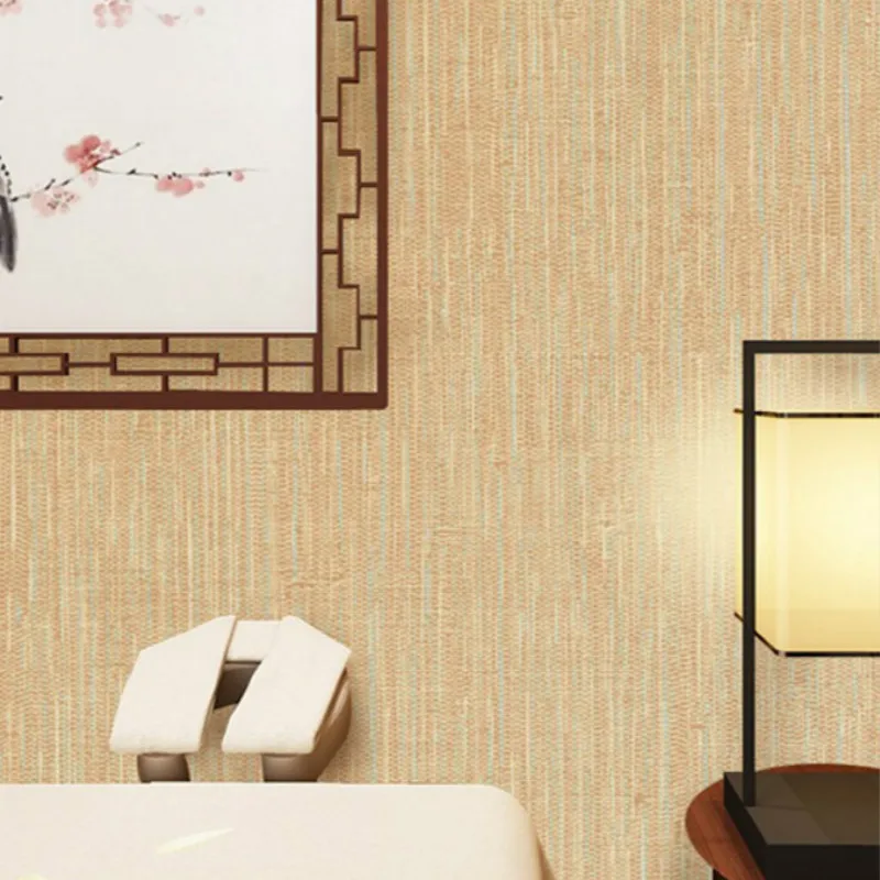 Rustic Straw Texture Pure color Wallpaper Modern Simple Plain Retro Non-woven Classic Solid Wall Paper Bedroom Decor,Brown,Beige
