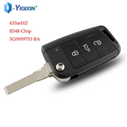 YIQIXIN 5G0959753BA VW Golf 7 GTI MK7 Jetta Skoda Octavia A7 Superb Touran 3 버튼 433Mhz ID48 용 스마트 플립 키 접이식 고리