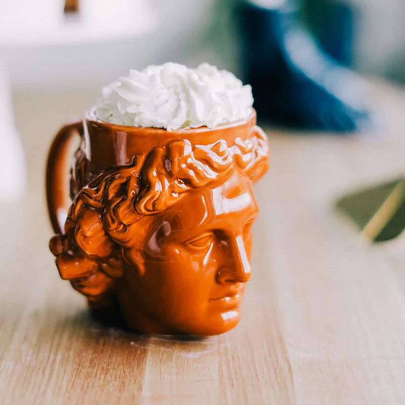 Mug David Apollo's Head Portrait Roman Sculpture Creative Coffee Cup Ceramic Adult Handmade Glazed Solid Color 500ml Glasses