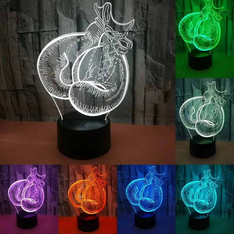 

3D Boxing Gloves Night Light Touch Table Desk Optical Illusion Lamps 7 Color Changing Lights Home Decoration Xmas Birthday Gift