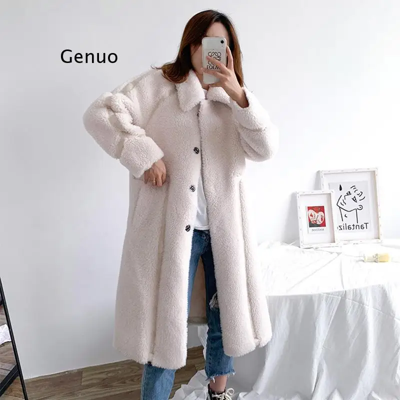 Neue Winter Mantel Frauen Pelz Mäntel Schafe Geschert Mantel Wolle Verbund Pelz Lange Lamm Pelzmantel Pelz Jacke Lange Mantel