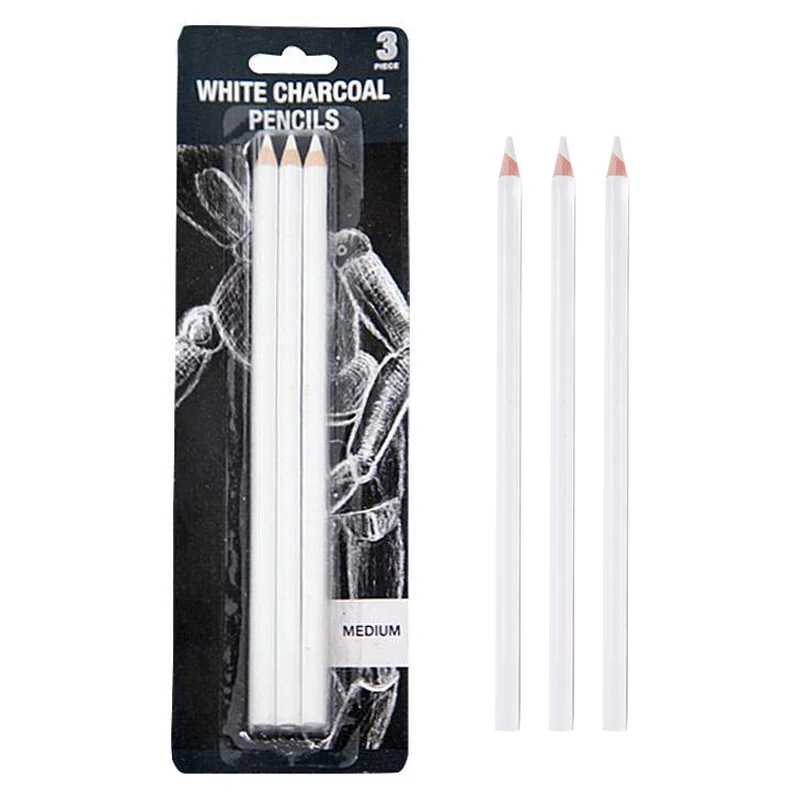 3 Pcs /Set White Sketch Charcoal Pencils High Quality Standard Pen Drawing Pencils Sets For Painter School Art Supplies New