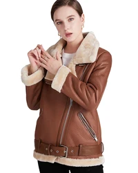 Winter Women's Punk Lapel with Thickened Padding for Warmth, Pu Leather Jacket, Women's Lamb Wool Jacket