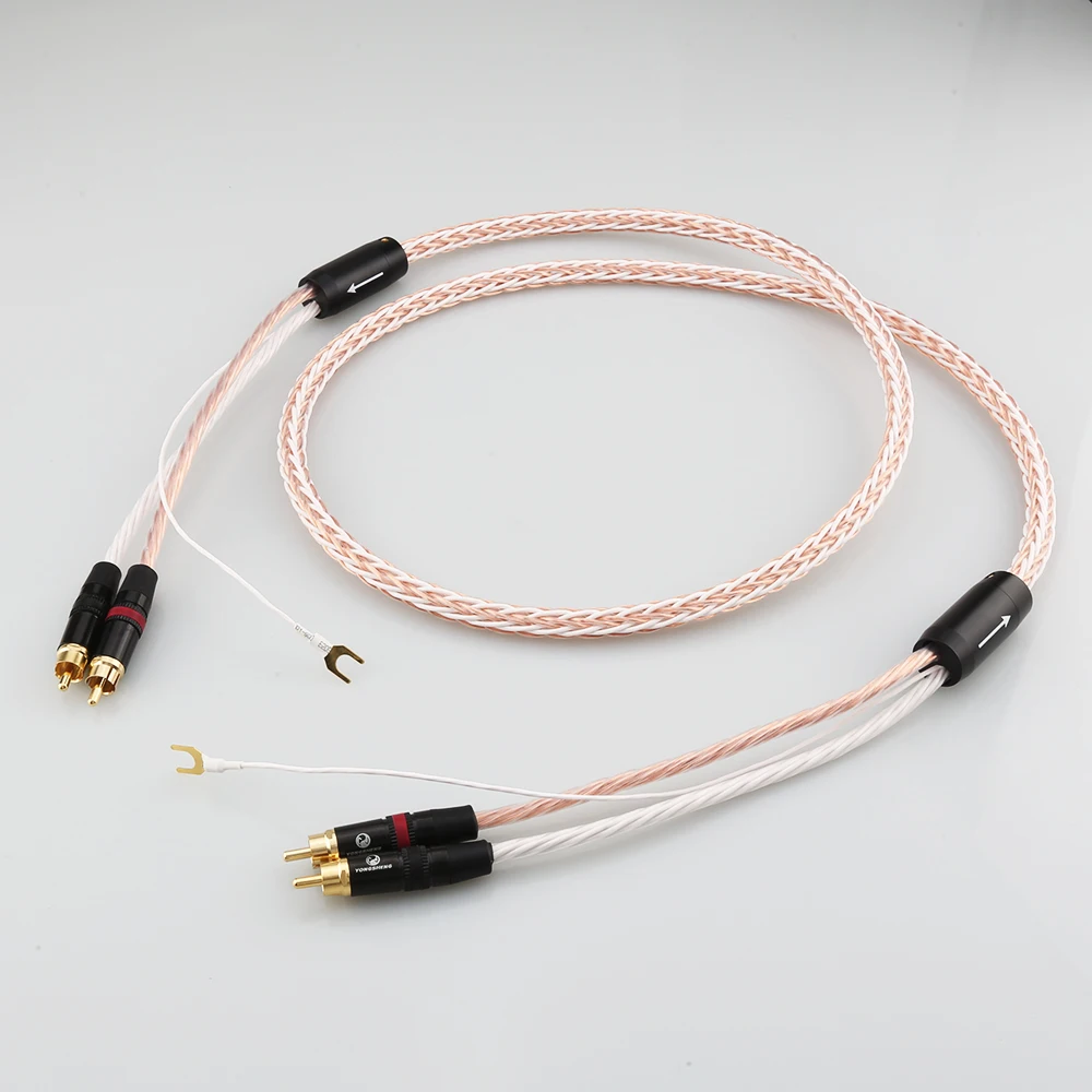 High Purity 7N OCC 2RCA to 2RCA Grounding Y Plug LP Audio Phono Tonearm Cable with Ground Wire Phone Cable Audio Line