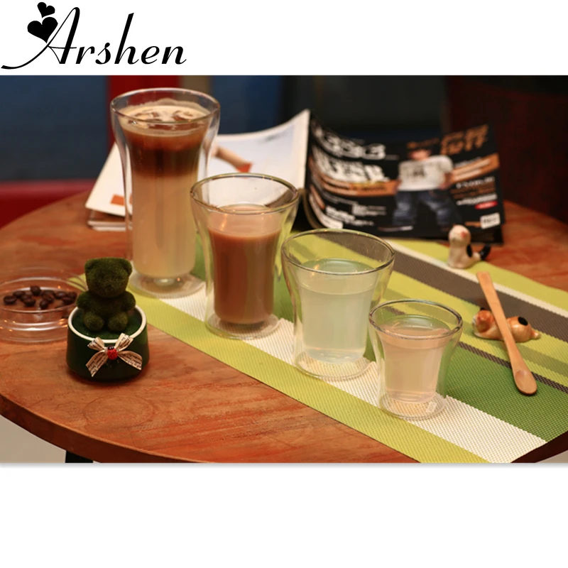 Arshen Creative 80/200/240/400 ML Double Wall Shot Glass Clear Handmade Heat Resistant Wine Tea Drink Cup Healthy Mug Coffee Cup