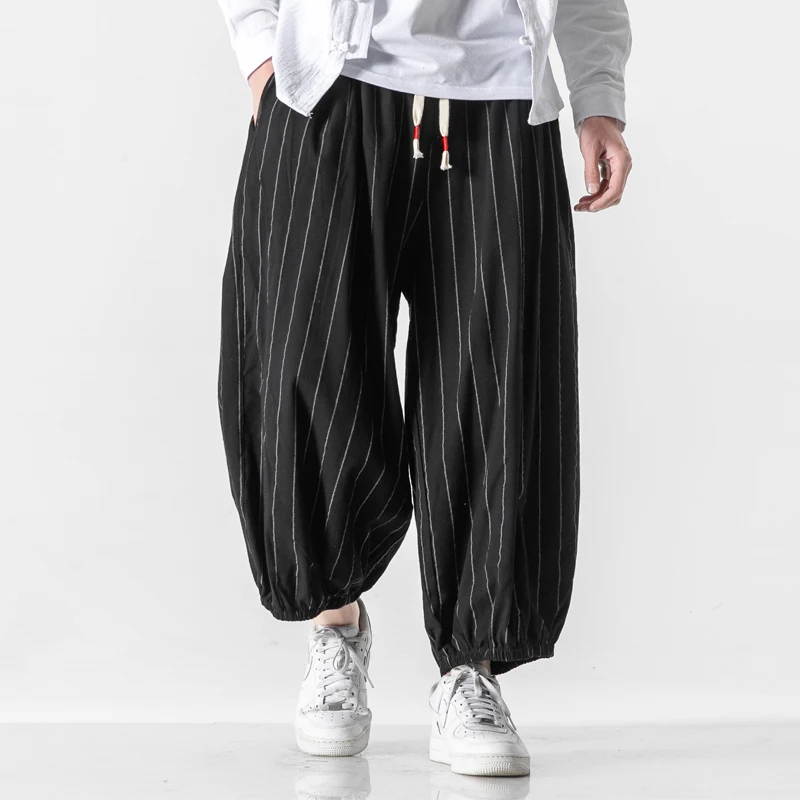 New Men Harajuku Style Wied Leg Pants Joggers Casual Striped Elastic Waist Loose Sweatpants Streetwear Male Trousers Oversized