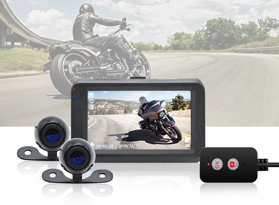 3 Inch 1080P Motorcycle DVR Dash Cam Full HD 1080P+720P Front Rear View Cam Motorcycle Video Black Recorder Camera Box