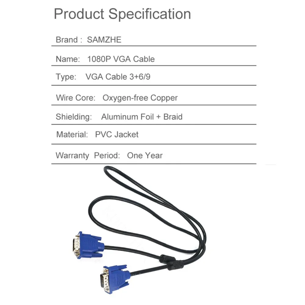 1.3m Length VGA Male to VGA Male Extension Cable Computer Monitor VGA Cable Connector For PC TV Adapter Converter