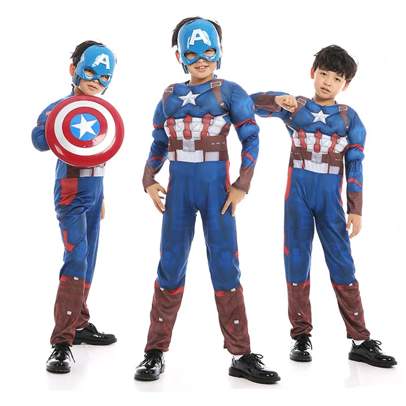 The Avengers Captain America Costume Child Cosplay Super Hero Halloween Role Play Led Shield Mask Sword Launcher Toys For Kids