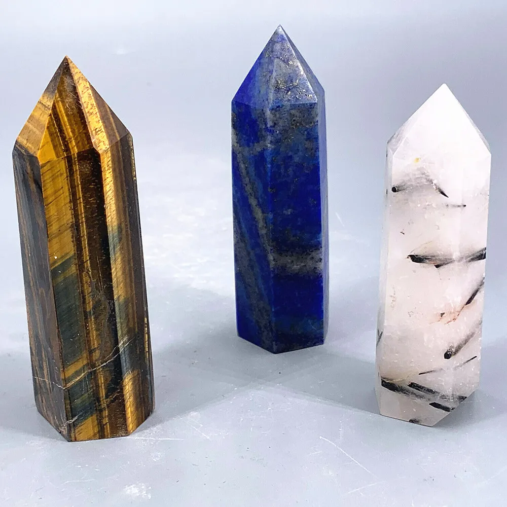 Crystal Wand Natural Three kinds of Quartz obelisk Lapis Lazuli Point Black Tourmaline Tower Healing 3pcs