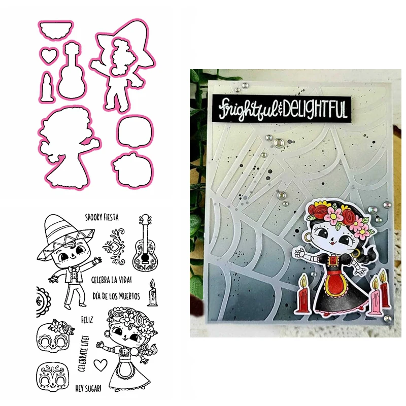 Day of the Dead Stamp Set And Coordinating Die Adorable Girl Guitar Clear Stamps for DIY Scrapbooking Cards Crafts 2021 New