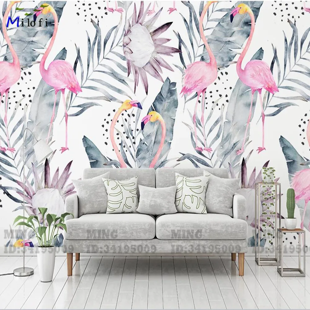

Milofi customized large 3D photo wallpaper mural flamingo Nordic fashion wallpaper decorative background painting