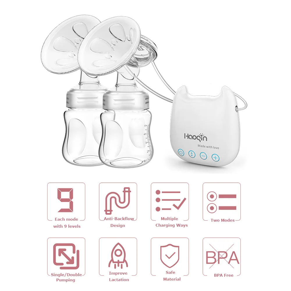 YOUHA Electric Breast Pump Automatic Hans-free Double Breast Pumps Silicone Bilateral Breast Pump Baby Breastfeeding Accessories