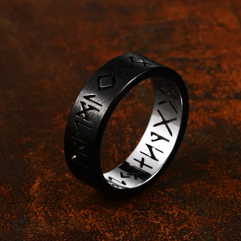 Dropshipping Viking Nordic Style Men Ring  Vintage Jewelry  Amulet Rune Finger Hollow Jewelry