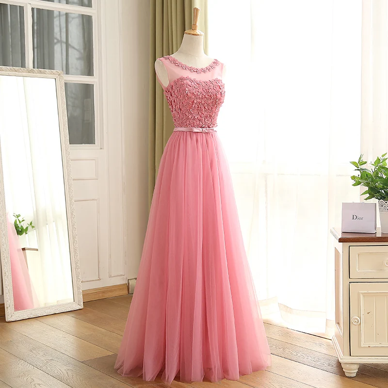 Banquet Long Evening Dress Red Lace Flower with Beading Romantic Appliques Prom Party Gowns