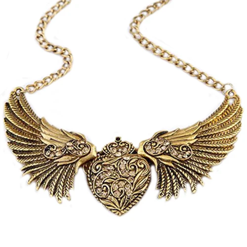 HOT SALES!!! FashionWomen\'s Rhinestone Heart Angel Wings Statement Necklace Jewelry wing heart pendant a lobster clasp Necklace