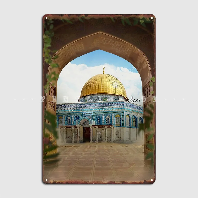 Aqsa Mosque Metal Plaque Poster Cinema Garage Cinema Vintage Garage Decoration Tin Sign Poster