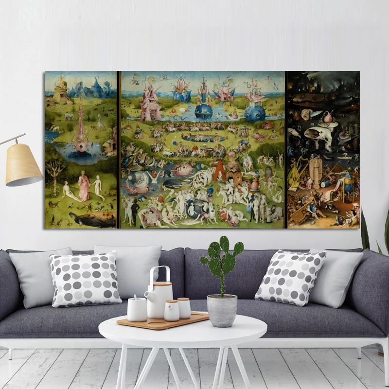 The Garden of Earthly Delights Bosch Hieronymus Oil Painting Canvas Posters and Prints Cuadros Wall Art Pictures For Living Room
