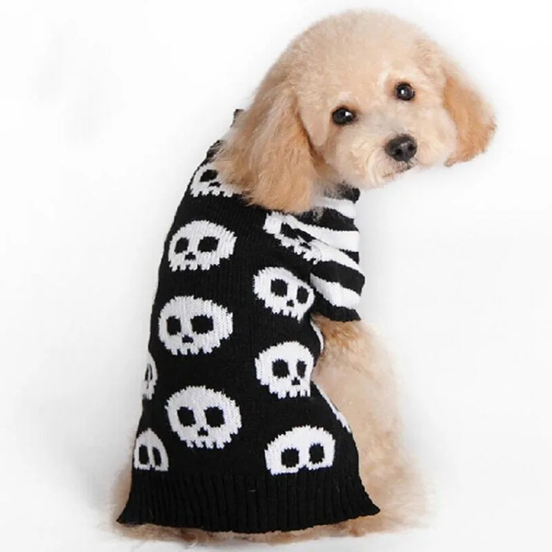 5 Styles Halloween Themed Pet Sweater Pumpkin Skull Skeleton Printed Dog Knitwear Autumn Turtleneck Pullover for Chihuahua Teddy