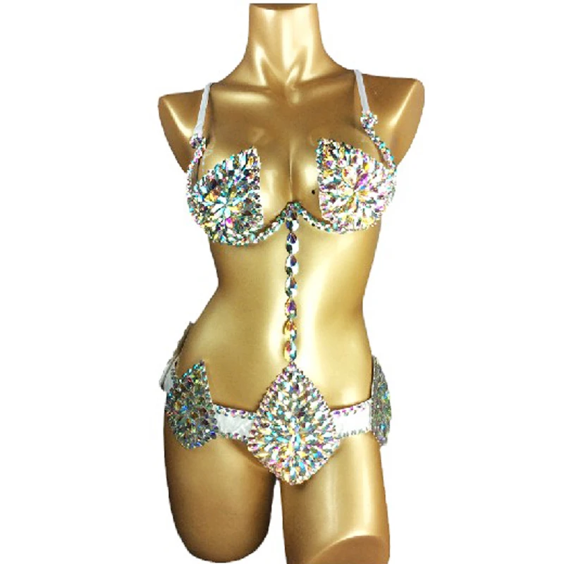 New Sexy Samba Carnival Wire Bra & Belt Rainbow Stone C011-2 free shipping