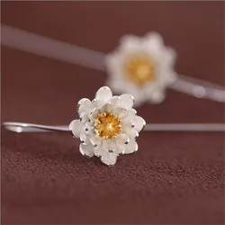 New Arrival Fashion Temperament Thai Craft Flowers 925 Sterling Silver Jewelry Ear Hook Lotus Personality Earrings E169