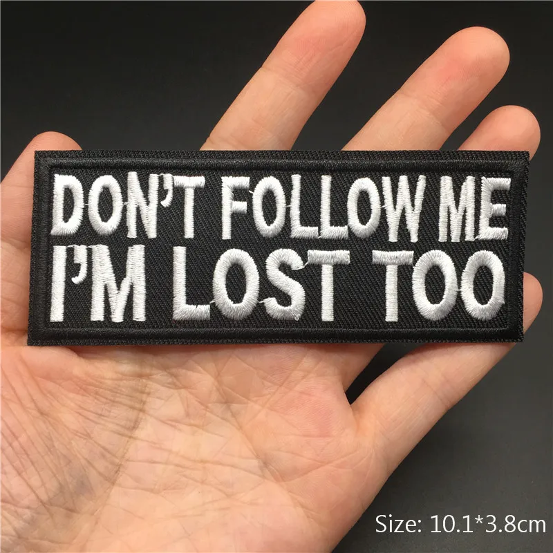 FOLLOW ME NICHT Größe: 10 x 3,8 cm Kleidungsflicken, gestreift, für Kleidung, Schwarz-Weiß-Buchstaben, zum Aufbügeln, DIY-gestickter Aufnäher