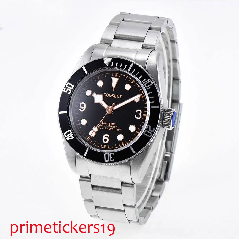 New Arrival 41mm Corgeut Black Dial Black Blue bezel Sapphire Glass Automatic Movement Men Watch