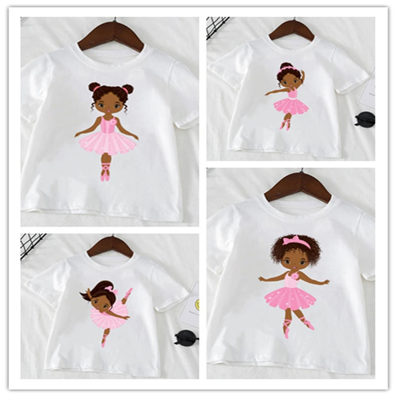 Beautiful African American Ballerina Dancing Kawaii Black Girl T Shirt Girls T-Shirt Short Sleeve T-Shirt Tee Tops