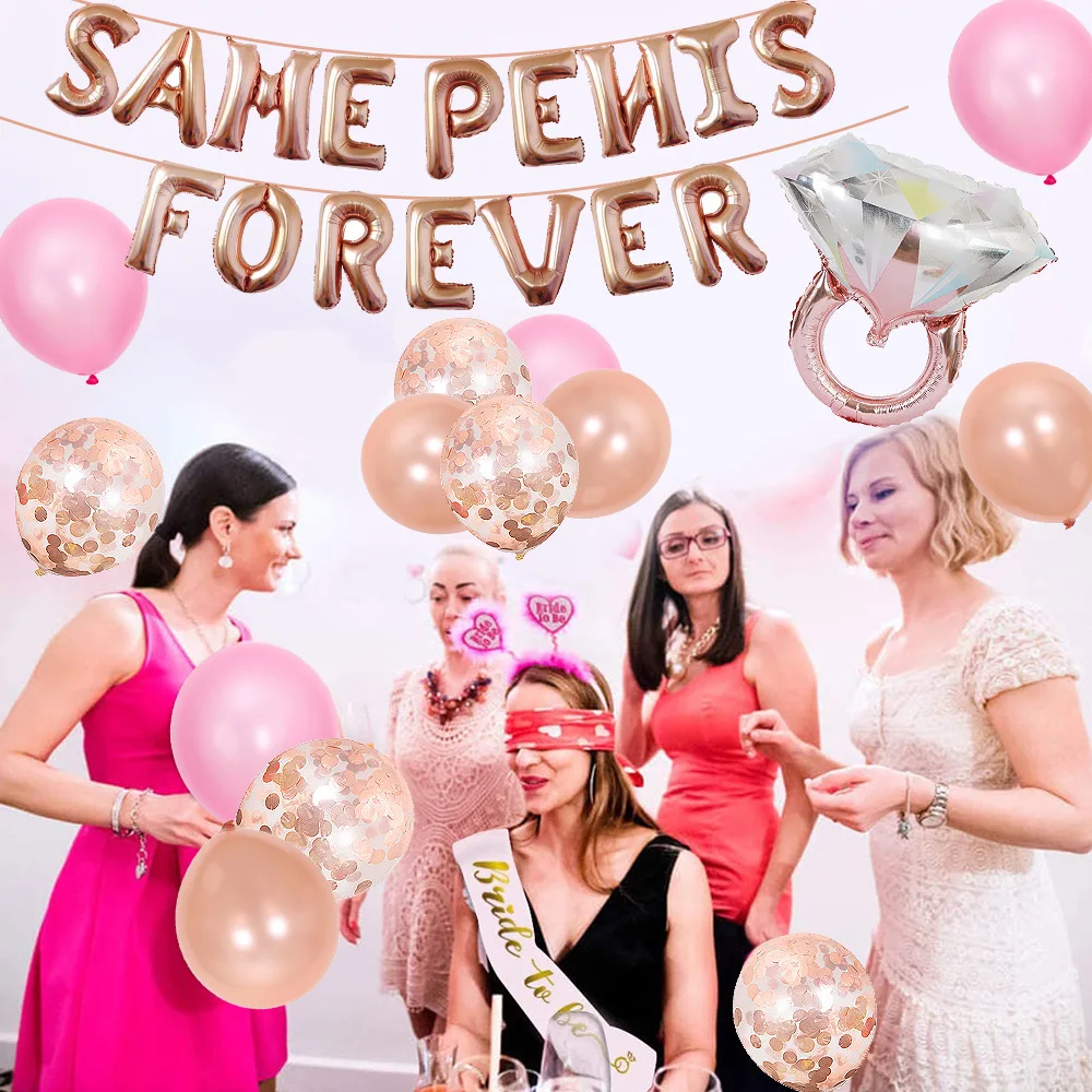 

Bachelorette Party Decorations Team Bride Shower Supplies Bride to be Same Penis Forever Banner Balloon,Sash,Ring,Hen Party Deco