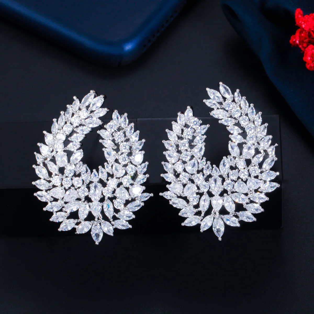 2021 Luxury Popular Waterdrop Full Mirco Paved Cubic Zircon Naija Wedding Earring Fashion Women Party Jewelry