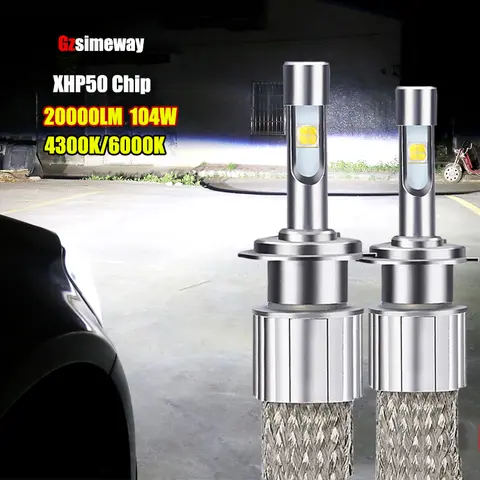 2 Pezzi Lampada LED H4 H1 H7 H11 9005 HB3 per Fari Auto, Chip XHP50 104W 20000LM 4300K 6000K, Luci Auto H3 9006 HB4 H8 H27, Lampadine 12V