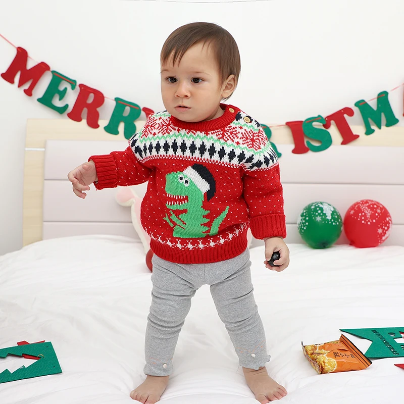 Christmas Baby Sweater Cute Dinosaur Newborn Girl Boy Top Long Sleeve Winter Toddler Infant Xmas Clothes Knit Snowflake Pullover