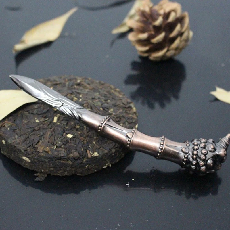 Safety Manual Copper Bamboo Chinese Cha Dao Pu-Erh Tea Knife EDC Zinc Alloy Multifunctional Tool Outdoor Self Defense